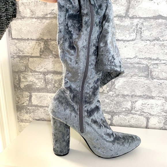 Crushed Velvet Thigh High Boots - Picture 2 of 2